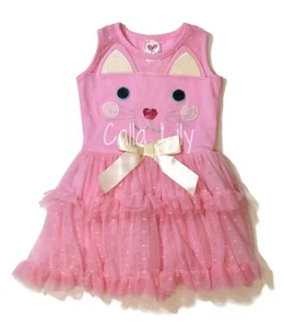 Girls Short-Sleeved Kitty Face Dress - Pink - Size 2T-5 - Picture 1 of 1