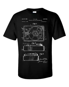 Record Player Patent T Shirt, Turntable Blueprint, Vinyl Record Gift Shirt - Picture 1 of 5
