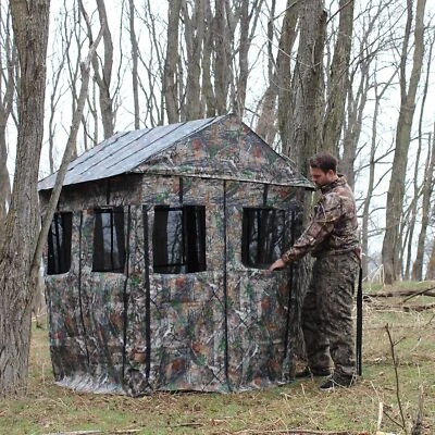 3-Person Heavy Duty Steel Hunting Ground Blind Semi Permanent See Through Fabric - Image 1 of 4