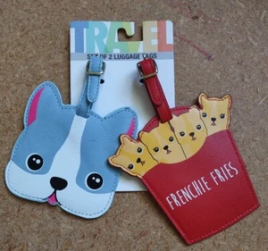 Set Of 2 Frenchie Fries and Boston Terrier Dog Travel Luggage Tags - Picture 1 of 2