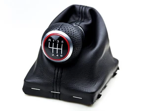 Premium Gear Loch-Leder Aluminium Black Ring Red 6-Gang for Audi A4 B8 8K 07 - Picture 1 of 2