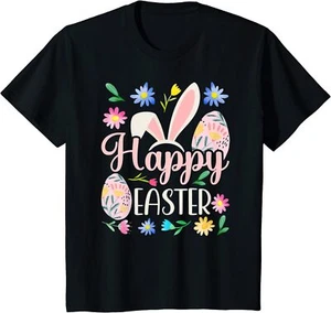 Happy Easter Sayings Egg Bunny Ears Cute Tee Youth Unisex T-shirt - Picture 1 of 5