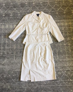 Ann Taylor Womens Size 2 Suit Set Khaki Skirt Knee Length Belt Collar NWT K5 - Picture 1 of 11