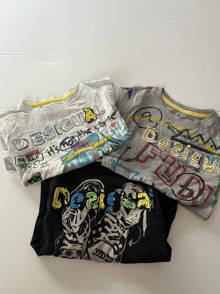 Lot Of 3 Boys Desigual Tee T-shirts Size 4 Cotton Short And Long Sleeve Graphic - Image 1 of 4