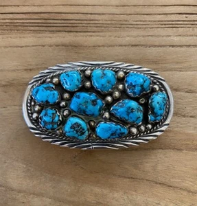 Vintage Navajo Ladies Turquoise Cluster 925 Sterling Silver Belt Buckle - Picture 1 of 8