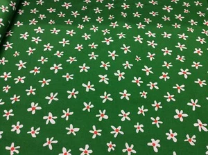 Makower 4200 Maisy White Flowers On Green 100% Cotton - Picture 1 of 4