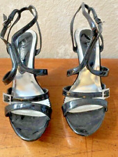 Lasonia Women's Size 6M Black & Silver Synthetic Leather Sandals Wedge Heels