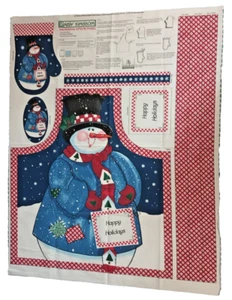 Happy Holidays Snowman Apron & Oven Mitt Christmas Fabric Sewing panel New - Picture 1 of 12