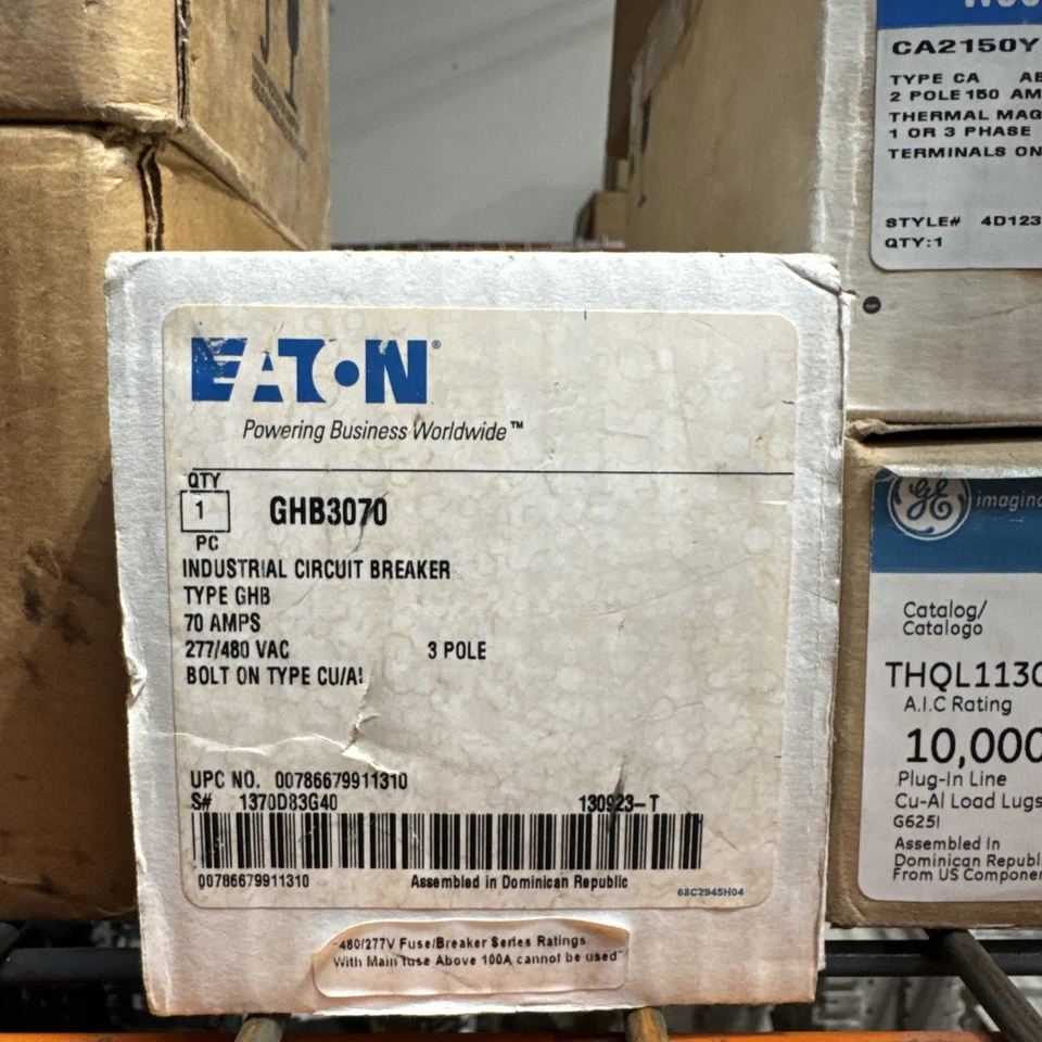 NUEVO Interruptor de circuito de 3 polos Eaton - GHB3070 70A 277/480v nuevo en caja - Imagen 1 de 1