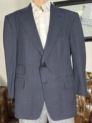 Tom Ford Navy Blue Plaid Wool Sportcoat Blazer 58/48 US Mens Suit Jacket Windsor - Image 1 of 4
