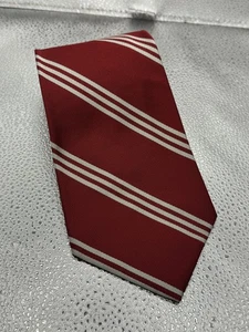 Polo Ralph Lauren Tie Mens One Size Burgundy White Stripe 100% Silk Made in USA - Picture 1 of 5