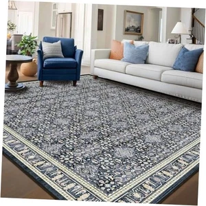Dark Blue 8x10 Area Rugs for Living Room, Transitional Classic Boho Floral  - Picture 1 of 7
