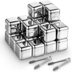 24 Stück Edelstahl Eiswürfel, Wiederverwendbare Metall Whisky Steine Hoch Silber  - Bild 1 von 3