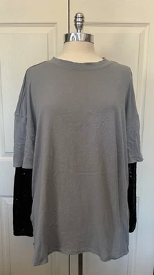 Camiseta Free People Gris Neutro Negra Lentejuelas Manga Larga Grande Pequeña Nueva Con Etiquetas Foto 1 de 4