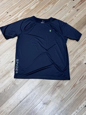 Camisa de natação Spyder preta juvenil manga curta surf stretch soletrado grande 14/16 - Imagem 1 de 4