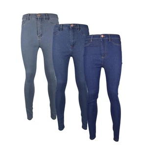 Jeans donna vita alta tasca posteriore laterale skinny denim elasticizzato jeggings pantalone - Foto 1 di 14