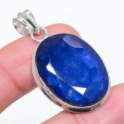 Sapphire(Simulated) Gemstone 925 Sterling Silver Jewelry Pendant 1.73" a931 - Image 1 of 2