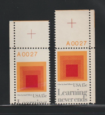US EFO ERROR Stamps: #1833 EDUCATION: Plate # Captured Misperf & Normal MNH - Image 1 of 2