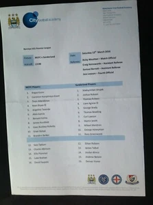 2015/16 Man City v Sunderland reserve teamsheet - Picture 1 of 1