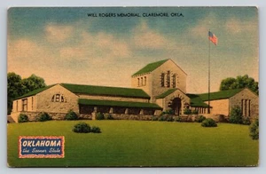 Will Rogers Memorial Claremore Oklahoma Sooner State USA Flag Vintage Postcard - Picture 1 of 2