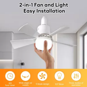 Ceiling Fan E27 Socket Fan 30W with Dimmable LED Light Remote Controller 3 Speed - Picture 1 of 19