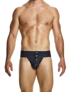 Modus Vivendi Raw Denim Jockstrap Two Nickel Snap Buttons Blue Jock 11411 183 - Picture 1 of 5