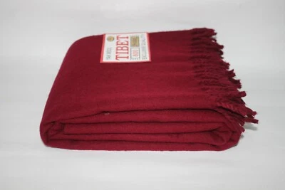 250x105 Cm Traditional Tibetan Yak Wool Blanket, Maroon/Burgundy color - Image 1 of 4