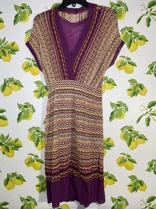 M Missoni Knit Dress w Liner V-Neck Short Sleeve Maroon Orange Brown Sz M(?) - Picture 1 of 3