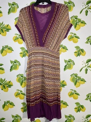 M Missoni Knit Dress w Liner V-Neck Short Sleeve Maroon Orange Brown Sz M(?) - Image 1 of 3