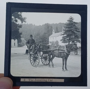 Antique Glass Magic Lantern Slide - The Jaunting Car Horse Carriage Transport - Picture 1 of 1