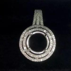 Massiv 14K Weißgold natürlicher Diamant Halbmontage Anhänger Einstellung Rund Schliff 10 mm - Bild 1 von 6