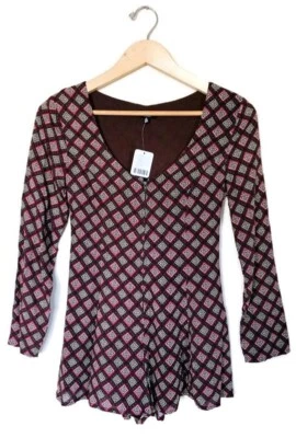 LUCCA Couture 女式连身裤 XS 葡萄酒棕色前拉链绑带全新带标签 — 第 1/4 张图片