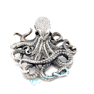 Sterling Silver .925 Designer handcrafted Octopus Slide / pendant w/ black onyx