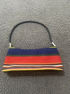 Multicolor Striped Classic Shoulder Bag Canvas Purse Zippered Womens Handbag - Picture 1 of 10