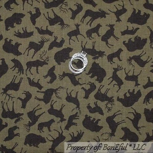 BonEful Fabric FQ Cotton Quilt VTG Bear Buck Deer Moose Fox Hunt Log Cabin Small - Picture 1 of 11
