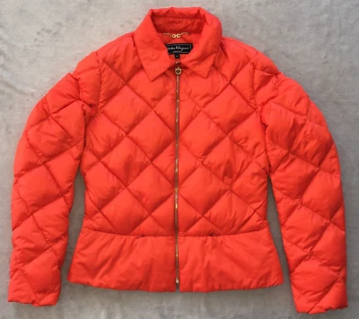 Salvatore Ferragamo womens Orange Quilted Goose Down Puffer Jacket size 44 - Image 1 of 4