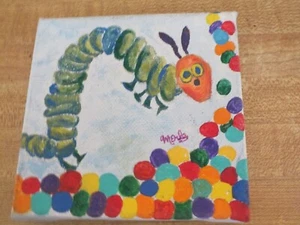 Caterpillar on Balloons original acrylic painting on canvas 4"x4"x1/2" - Picture 1 of 3