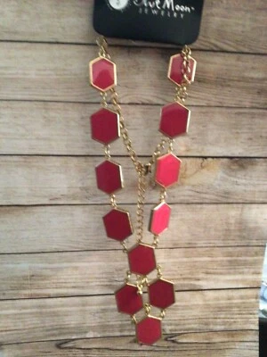 "Collar grueso con incrustaciones de esmalte rosa oscuro tono dorado (24"" con extensión de 3"") #704" Foto 1 de 3