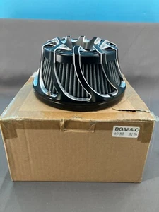 Chrome & Black Motorcycle Air Filter Intake Cleaner Cover BG985-C - Picture 1 of 8