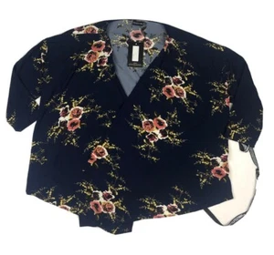 New Pretty Little Thing Navy Floral Print Tie Waist kimono Womens Size 12 - Picture 1 of 5