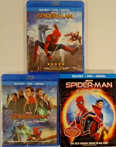 The Spider-Man Homecoming, Far From + No Way Home (Blu-ray/DVD) All New + Sealed - Foto 1 di 11