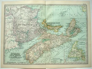 New Brunswick, PEI & Nova Scotia - Original 1902 Map by The Century Company - Picture 1 of 3