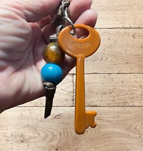FOSSIL Large Bag Key Charm with Brown and Blue Beads