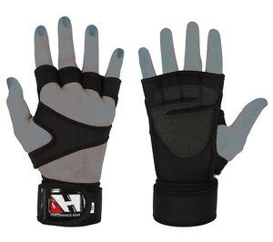 GYM WEIGHT LIFTING BODYBUILDING LONG WRIST WRAP SUPPORT CROSSFIT FITNESS GLOVES - Picture 1 of 9