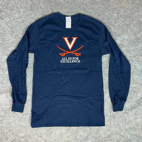 Virginia Cavaliers Mens Shirt Small Navy Orange Long Sleeve Tee NCAA Football Cover