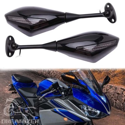Espejos retrovisores con luz de giro LED para motocicleta Yamaha YZF R1 R3 R6 FZ1  Foto 1 de 4