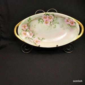 Haviland Limoges Sandwich Tray Hand Painted Pink Roses w/Gold Handles 1894-1931 - Picture 1 of 11