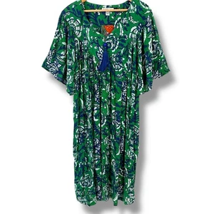  Go weich leichtes Crinkle Kaftan Terrassenkleid Übergröße 2X durchgehender Reißverschluss Blumenmuster  - Bild 1 von 8