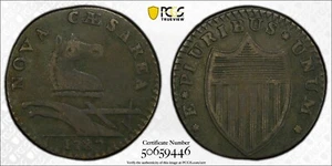 1787 M32T PCGS VF25 New Jersey Copper Plain Shield Small Plan Colonial Coin NJ - Picture 1 of 4