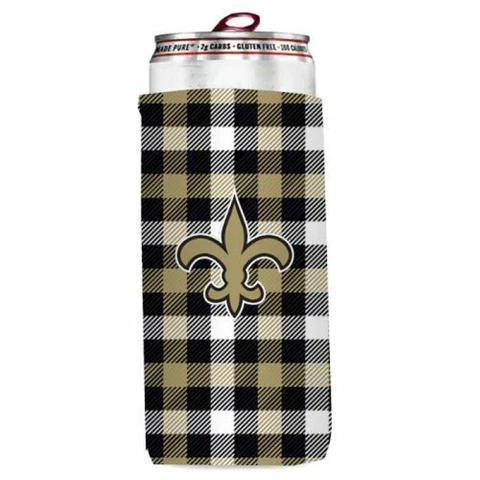 New Orleans Saints Plaid Slim Can Cooler, NFL Coozie Koozie Coolie Cover